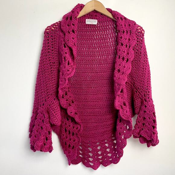 Handmade Sweaters - Handmade Crochet Sweater Shawl Shrug Medium‎ Bell Sleeve Cottage Boho Festival